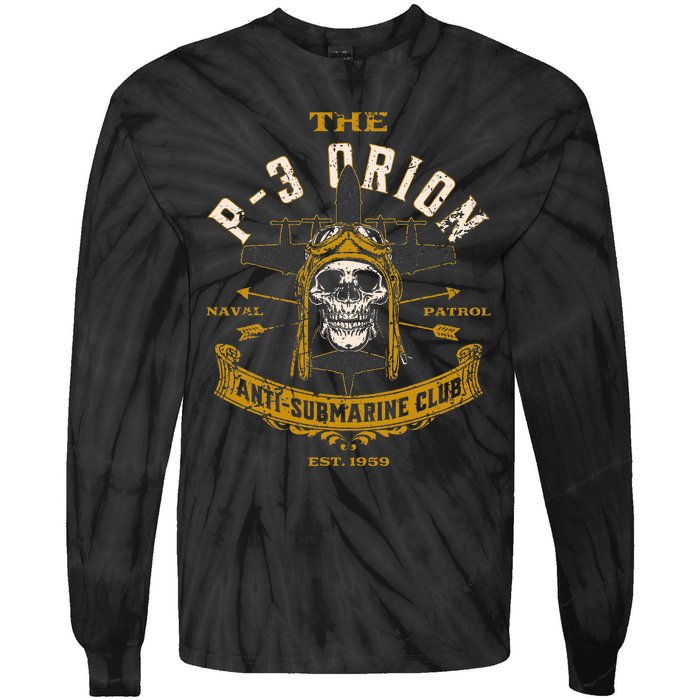 P 3 Orion Anti Submarine Aircraft Skull Distressed Tie-Dye Long Sleeve Shirt