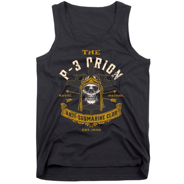 P 3 Orion Anti Submarine Aircraft Skull Distressed Tank Top