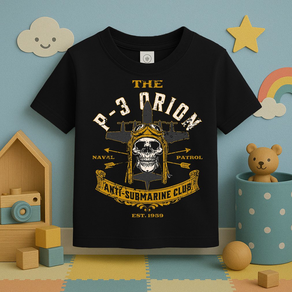 P 3 Orion Anti Submarine Aircraft Skull Distressed Toddler T-Shirt