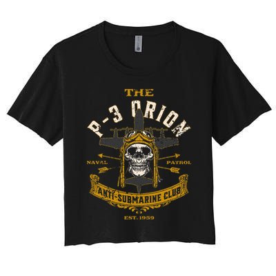 P 3 Orion Anti Submarine Aircraft Skull Distressed Crop Top