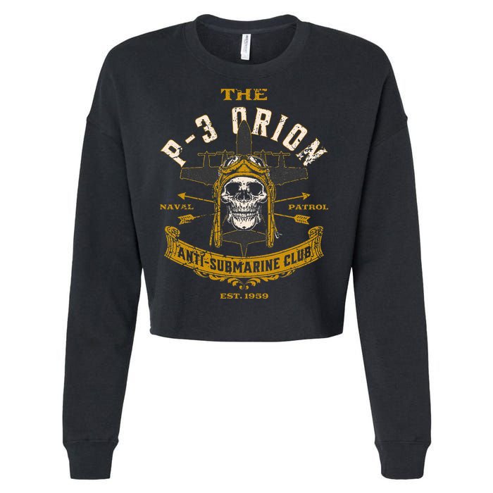 P 3 Orion Anti Submarine Aircraft Skull Distressed Cropped Pullover Crew