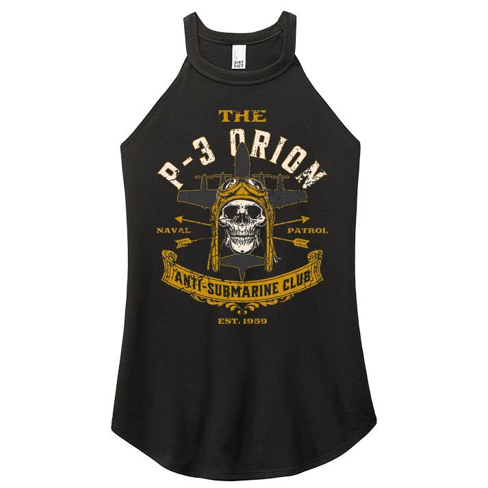 P 3 Orion Anti Submarine Aircraft Skull Distressed Women's Perfect Tri Rocker Tank