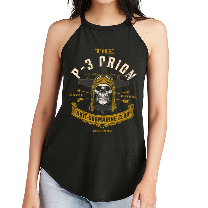 P 3 Orion Anti Submarine Aircraft Skull Distressed Women's Perfect Tri Rocker Tank