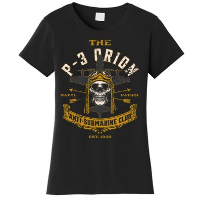 P 3 Orion Anti Submarine Aircraft Skull Distressed Women's T-Shirt