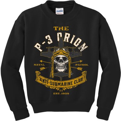 P 3 Orion Anti Submarine Aircraft Skull Distressed Kids Sweatshirt