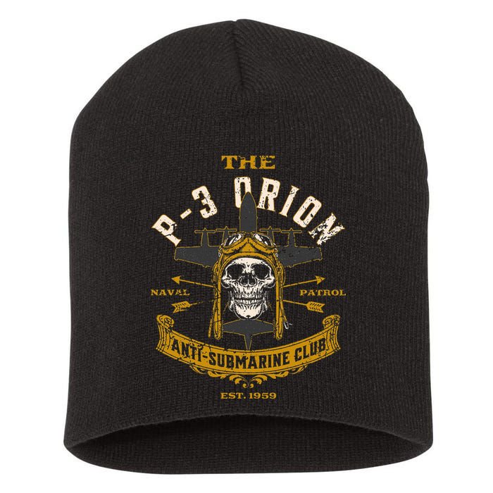 P 3 Orion Anti Submarine Aircraft Skull Distressed Short Acrylic Beanie