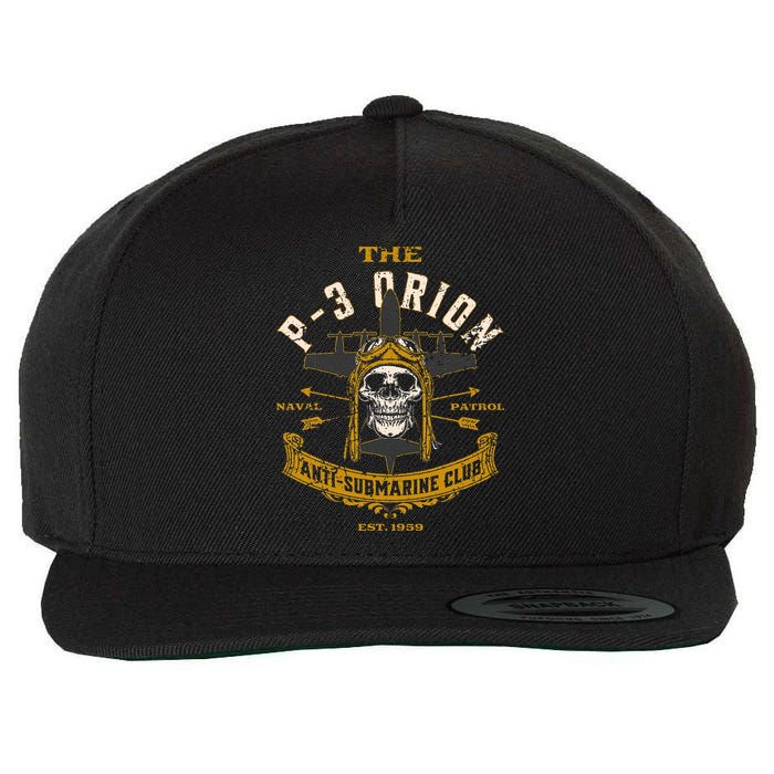 P 3 Orion Anti Submarine Aircraft Skull Distressed Wool Snapback Cap