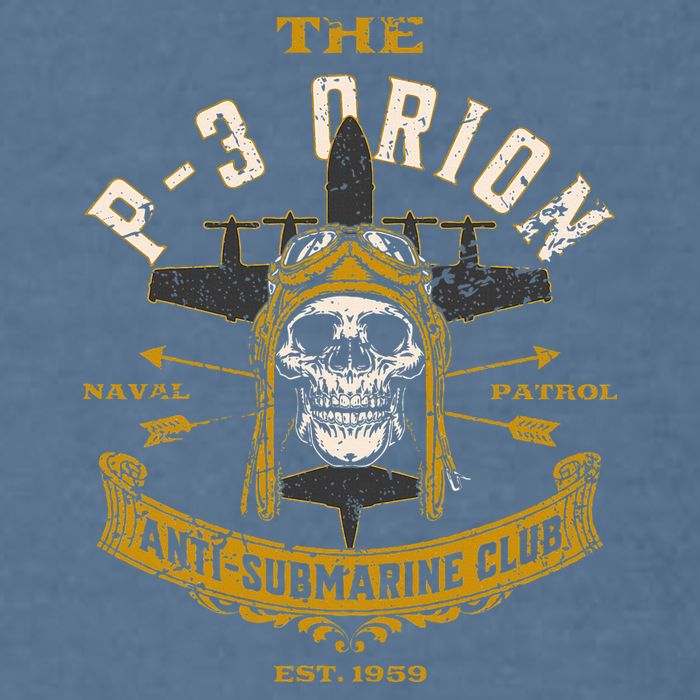 P 3 Orion Anti Submarine Aircraft Skull Distressed Garment-Dyed Sweatshirt