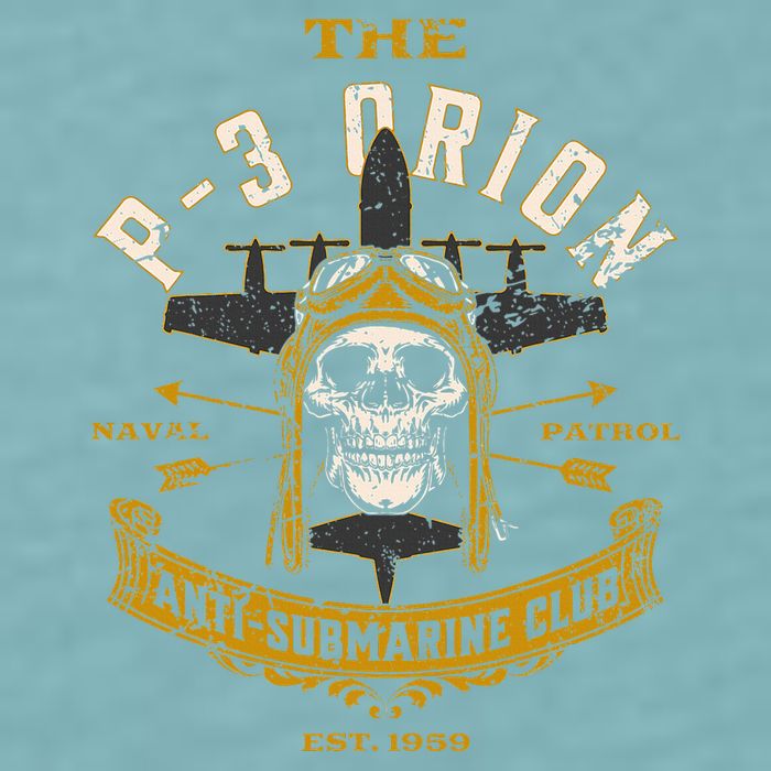 P 3 Orion Anti Submarine Aircraft Skull Distressed Sueded Cloud Jersey T-Shirt