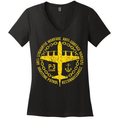 P 3 Orion Antisubmarine Warfare Patrol Military Aircraft Women's V-Neck T-Shirt