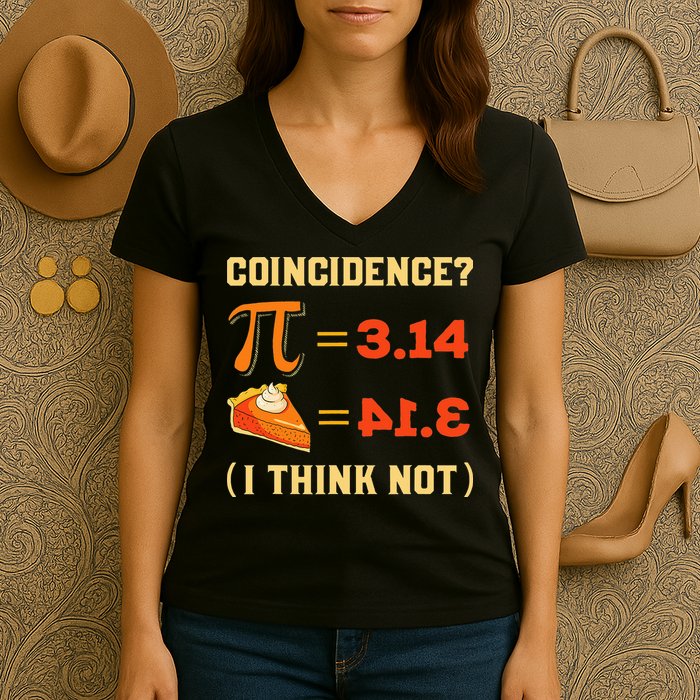 Pi 3,14 = Pie Coincidence I Think Not Pun Math Nerd Pi Day Women's V-Neck T-Shirt