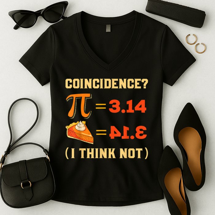 Pi 3,14 = Pie Coincidence? I Think Not Pun Math Nerd Pi Day Women's V-Neck T-Shirt