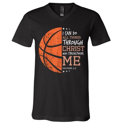 Philippians 4 13 I Can Do All Things Christian Basketball V-Neck T-Shirt