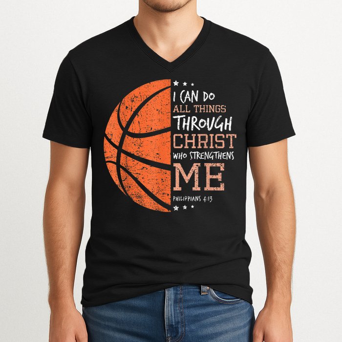 Philippians 4 13 I Can Do All Things Christian Basketball V-Neck T-Shirt