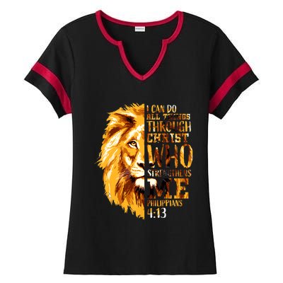 Philippians 4 13 I Can Do All Things Through Christ Who Strengthens Me Lion Ladies Halftime Notch Neck Tee