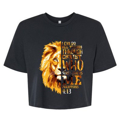 Philippians 4 13 I Can Do All Things Through Christ Who Strengthens Me Lion Bella+Canvas Jersey Crop Tee