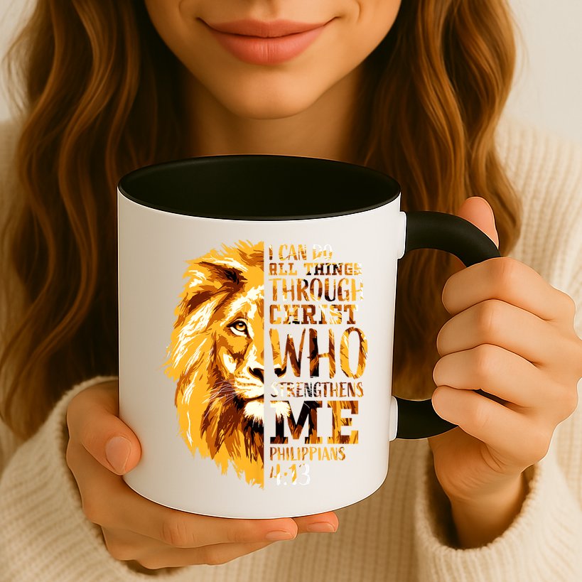 Philippians 4 13 I Can Do All Things Through Christ Who Strengthens Me Lion Mug