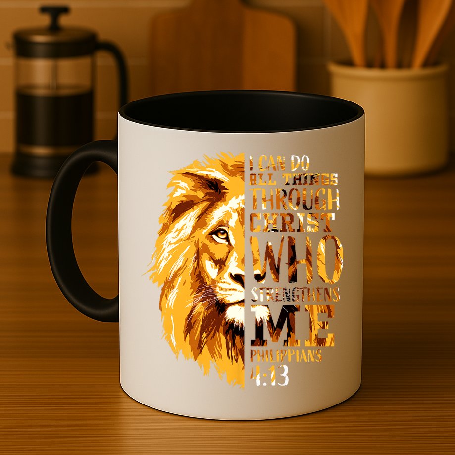 Philippians 4 13 I Can Do All Things Through Christ Who Strengthens Me Lion Mug
