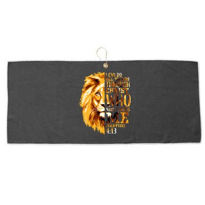 Philippians 4 13 I Can Do All Things Through Christ Who Strengthens Me Lion Large Microfiber Waffle Golf Towel