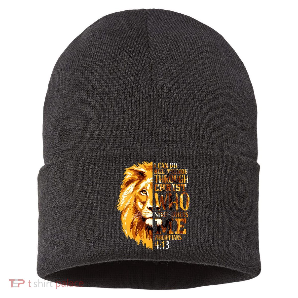 Philippians 4 13 I Can Do All Things Through Christ Who Strengthens Me Lion Sustainable Knit Beanie