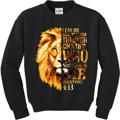 Philippians 4 13 I Can Do All Things Through Christ Who Strengthens Me Lion Kids Sweatshirt
