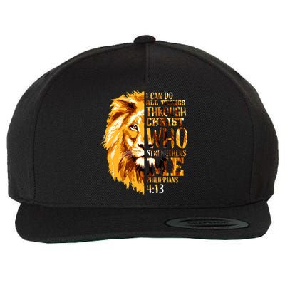 Philippians 4 13 I Can Do All Things Through Christ Who Strengthens Me Lion Wool Snapback Cap
