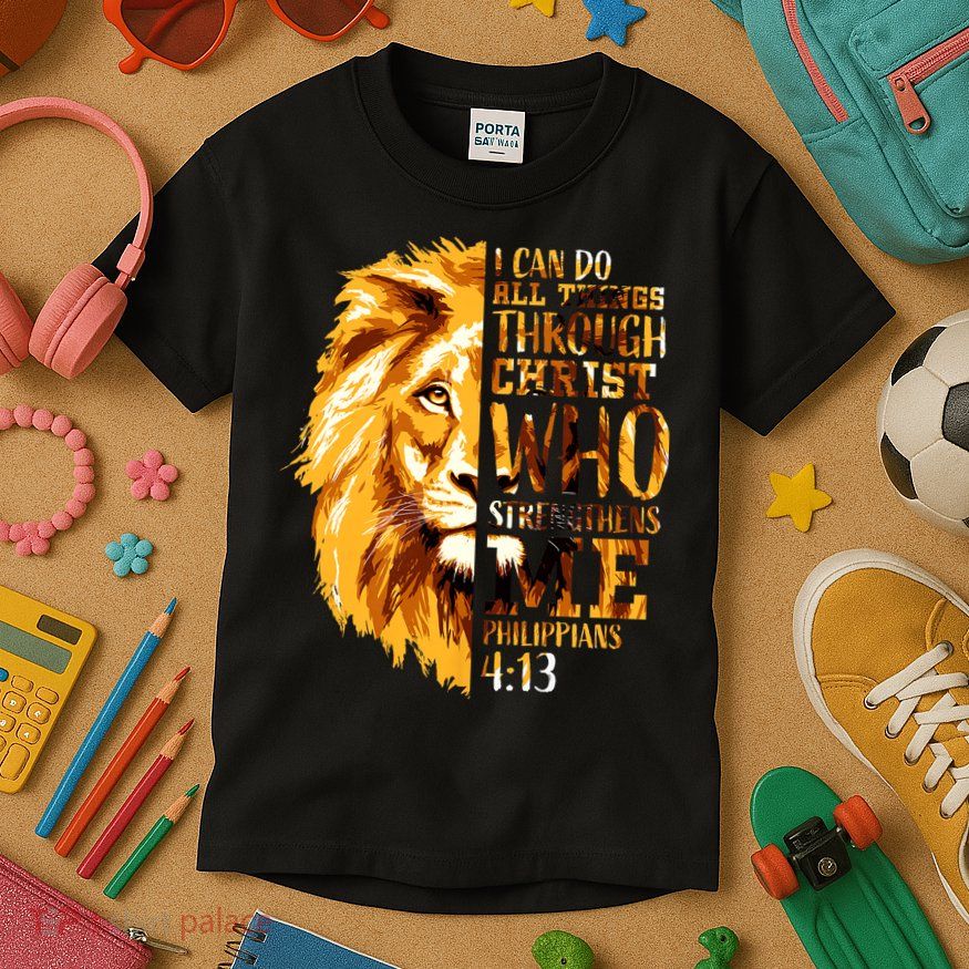 Philippians 4 13 I Can Do All Things Through Christ Who Strengthens Me Lion Kids T-Shirt