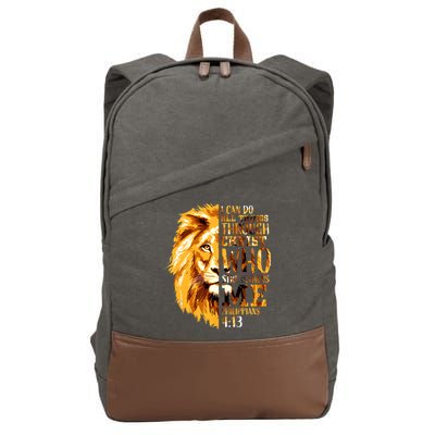 Philippians 4 13 I Can Do All Things Through Christ Who Strengthens Me Lion Cotton Canvas Backpack