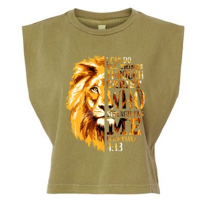 Philippians 4 13 I Can Do All Things Through Christ Who Strengthens Me Lion Garment-Dyed Women's Muscle Tee