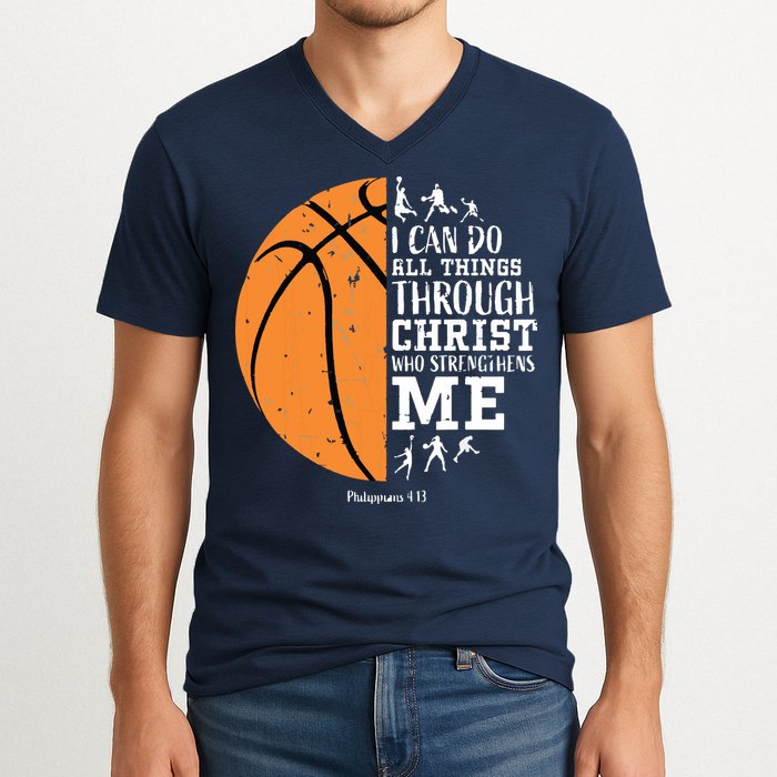 Philippians 4 13 I Can Do All Things Christian Basketball V-Neck T-Shirt