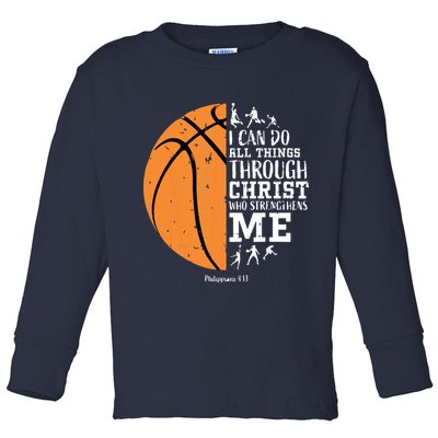 Philippians 4 13 I Can Do All Things Christian Basketball Toddler Long Sleeve Shirt