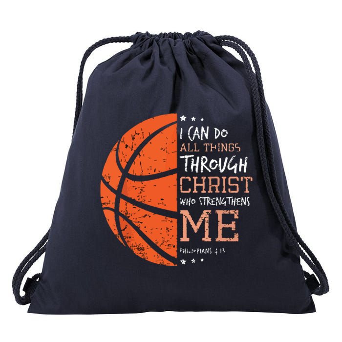 Philippians 4 13 I Can Do All Things Christian Basketball Drawstring Bag