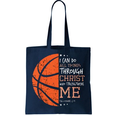 Philippians 4 13 I Can Do All Things Christian Basketball Tote Bag