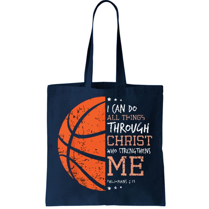 Philippians 4 13 I Can Do All Things Christian Basketball Tote Bag