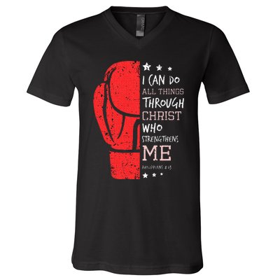 Philippians 4 13 I Can Do All Things Christian Boxing V-Neck T-Shirt