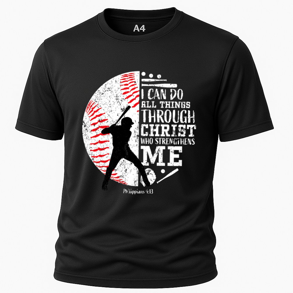 Philippians 4 13 I Can Do All Things Through Christ Who Strengthens Me Baseball Cooling Performance Crew T-Shirt