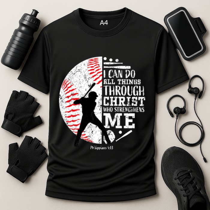 Philippians 4 13 I Can Do All Things Through Christ Who Strengthens Me Baseball Cooling Performance Crew T-Shirt