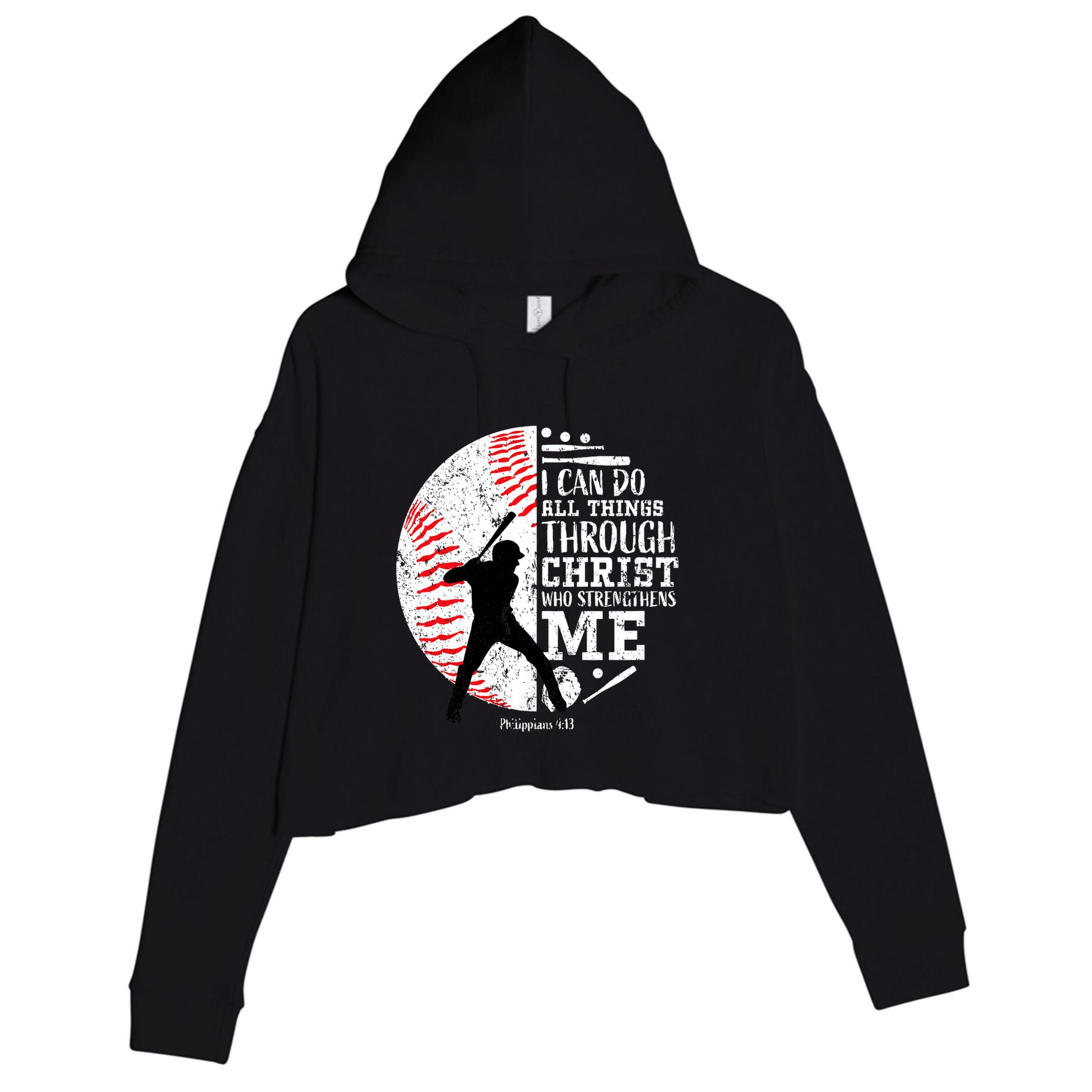 Philippians 4 13 I Can Do All Things Through Christ Who Strengthens Me Baseball Crop Fleece Hoodie