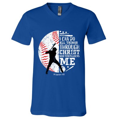 Philippians 4 13 I Can Do All Things Through Christ Who Strengthens Me Baseball V-Neck T-Shirt