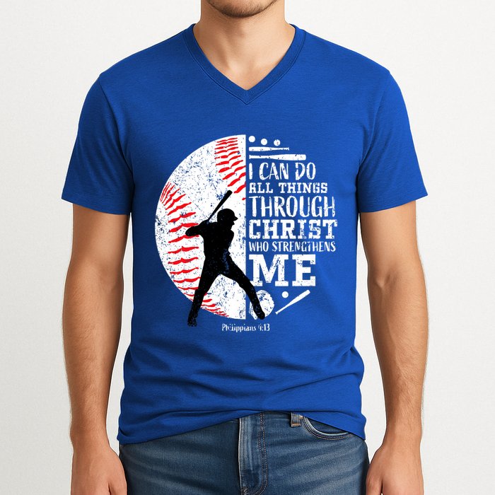 Philippians 4 13 I Can Do All Things Through Christ Who Strengthens Me Baseball V-Neck T-Shirt
