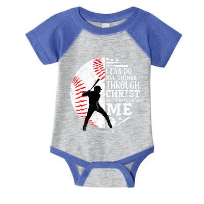 Philippians 4 13 I Can Do All Things Through Christ Who Strengthens Me Baseball Infant Baby Jersey Bodysuit