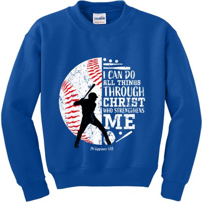 Philippians 4 13 I Can Do All Things Through Christ Who Strengthens Me Baseball Kids Sweatshirt
