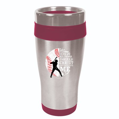 Philippians 4 13 I Can Do All Things Through Christ Who Strengthens Me Baseball 16oz Travel Tumbler