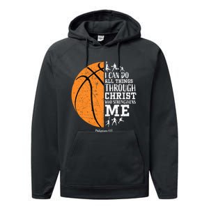 Philippians 4 13 I Can Do All Things Through Christ Who Strengthens Me Basketbal Performance Fleece Hoodie