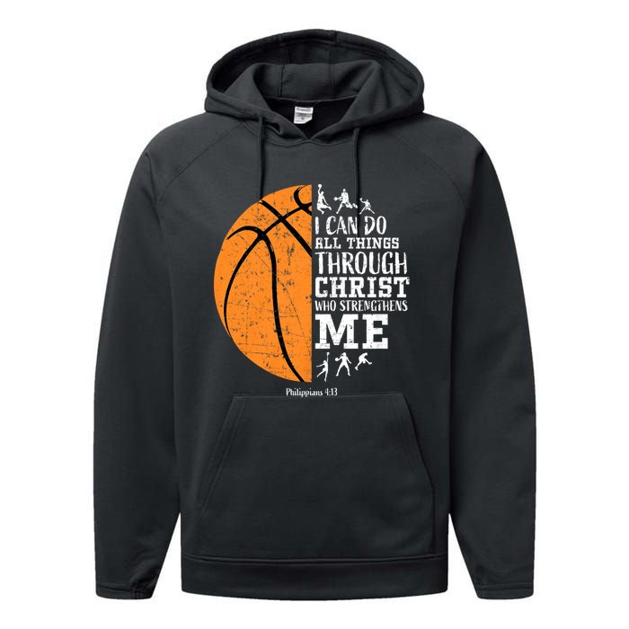 Philippians 4 13 I Can Do All Things Through Christ Who Strengthens Me Basketbal Performance Fleece Hoodie