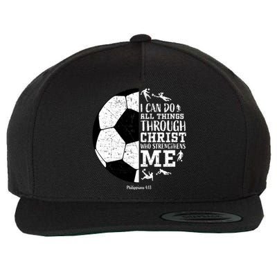 Philippians 4 13 I Can Do All Things Through Christ Who Strengthens Me Soccer Wool Snapback Cap