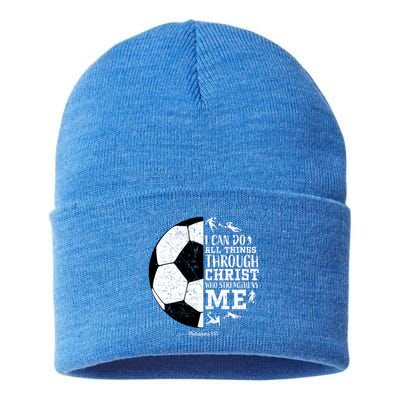 Philippians 4 13 I Can Do All Things Through Christ Who Strengthens Me Soccer Sustainable Knit Beanie