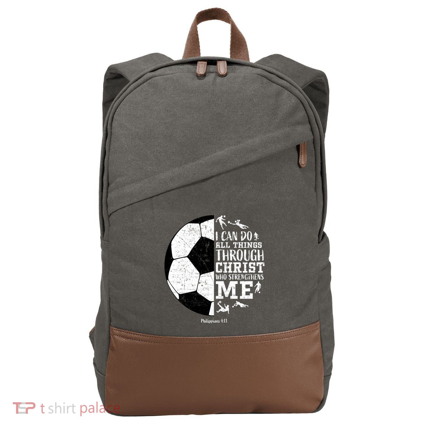 Philippians 4 13 I Can Do All Things Through Christ Who Strengthens Me Soccer Cotton Canvas Backpack