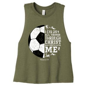 Philippians 4 13 I Can Do All Things Through Christ Who Strengthens Me Soccer Women's Racerback Cropped Tank