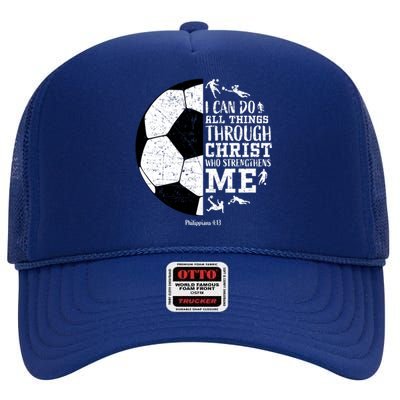 Philippians 4 13 I Can Do All Things Through Christ Who Strengthens Me Soccer High Crown Mesh Back Trucker Hat